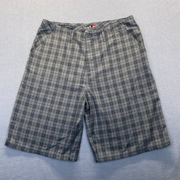 Quiksilver Chino cotton shorts mens size 36 style #N104260 gray plaid,Embroidery - Picture 1 of 12